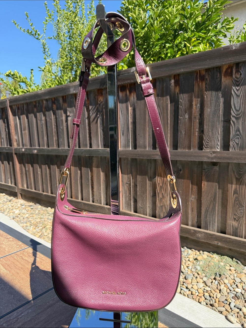 MICHAEL KORS Berry Pebble Leather Shoulder Bag with Gold Hardware